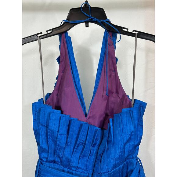 Vintage Norman’s Atlanta Blue Crinkle Halter Jumpsuit with Belt - Size XS/S - Picture 5 of 8